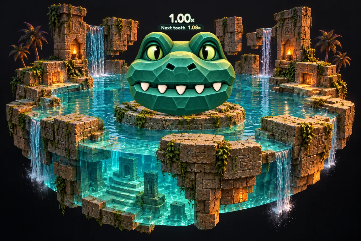 The Crocodile world: a crocodile&rsquo;s head in a temple pool